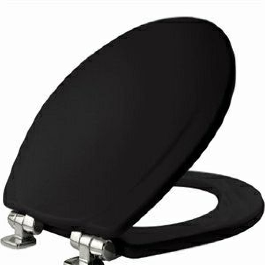 Plumbing * | Mayfair Gift Selection Round Molded Wood Toilet Seat, Chrome Whisper-Close Hinge, Sta-Tite , Black