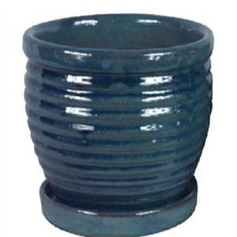 Lawn & Garden * | Trendspot Typical Style Honey Jar Planter, Aqua Blue Ceramic, 6-In.