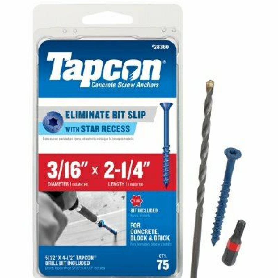 Hardware * | Tapcon Hot Selling Concrete Anchors, Star Drive, 3/16 X 2-1/4-In., 75-Pk.