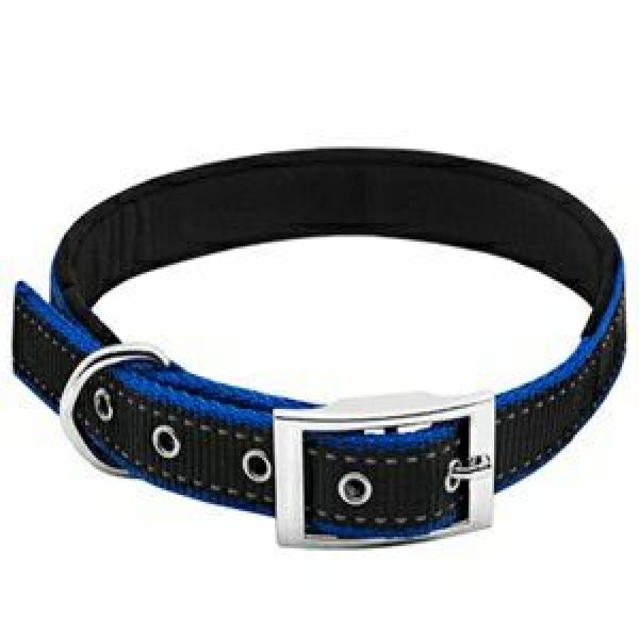 Pet Supplies * | Pet Expert Clearance Sale Dog Collar, Padded, Blue/Black Reflective, 3/4 X 20-In.