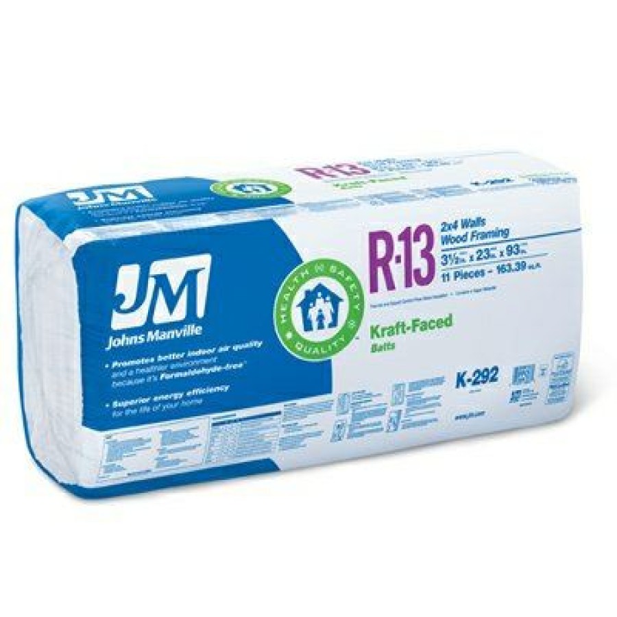 Building Materials * | Johns Manville Unique R13 Kraft Faced Batt Insulation, 163-Sq. Ft. Coverage, 23 X 93-In.