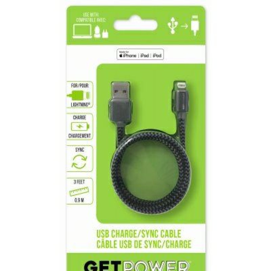 Home & Cleaning * | Get Power Fire Sale Usb To Apple Lightning Tip Charger/Sync Braided Cables, White, 3-Ft.