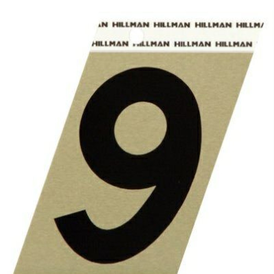 Hardware * | Hillman Bestsellers Relective Adhesive Angle-Cut House Address Number 9, Black And Gold Aluminum, 3-In.