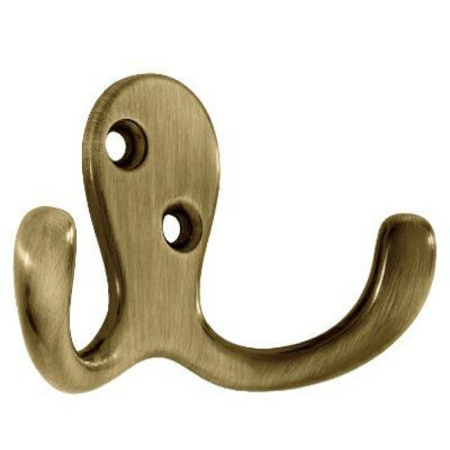 Hardware * | Liberty Hot Selling Robe Hook, Double Prong, Antique Brass, 1.25 X 3.75 X 6.5-In., 2-Pk.