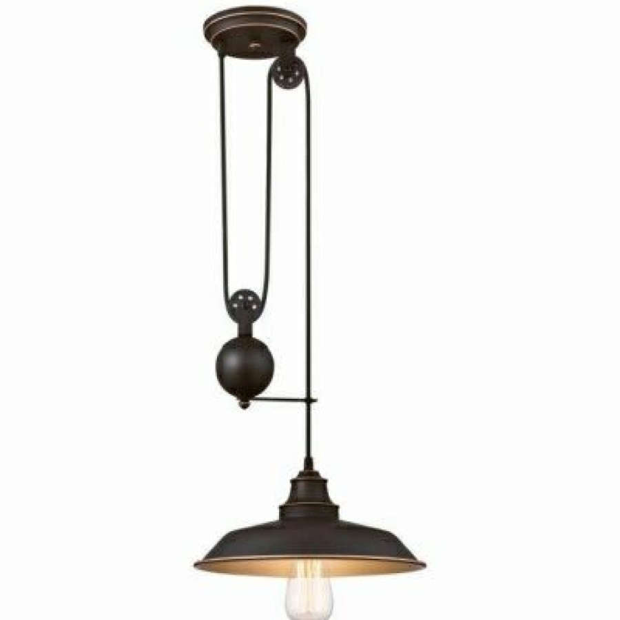 Kitchen * | Westinghouse Online Iron Hill 1-Light Pulley Pendant Fixture, Oil Rubbed Bronze, 25-9/16 X 12-In.