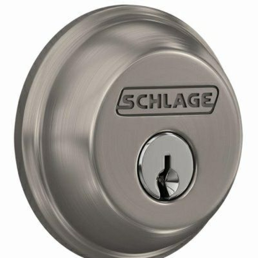 Hardware * | Schlage Excellent Satin Nickel Single-Cylinder Deadbolt Lock