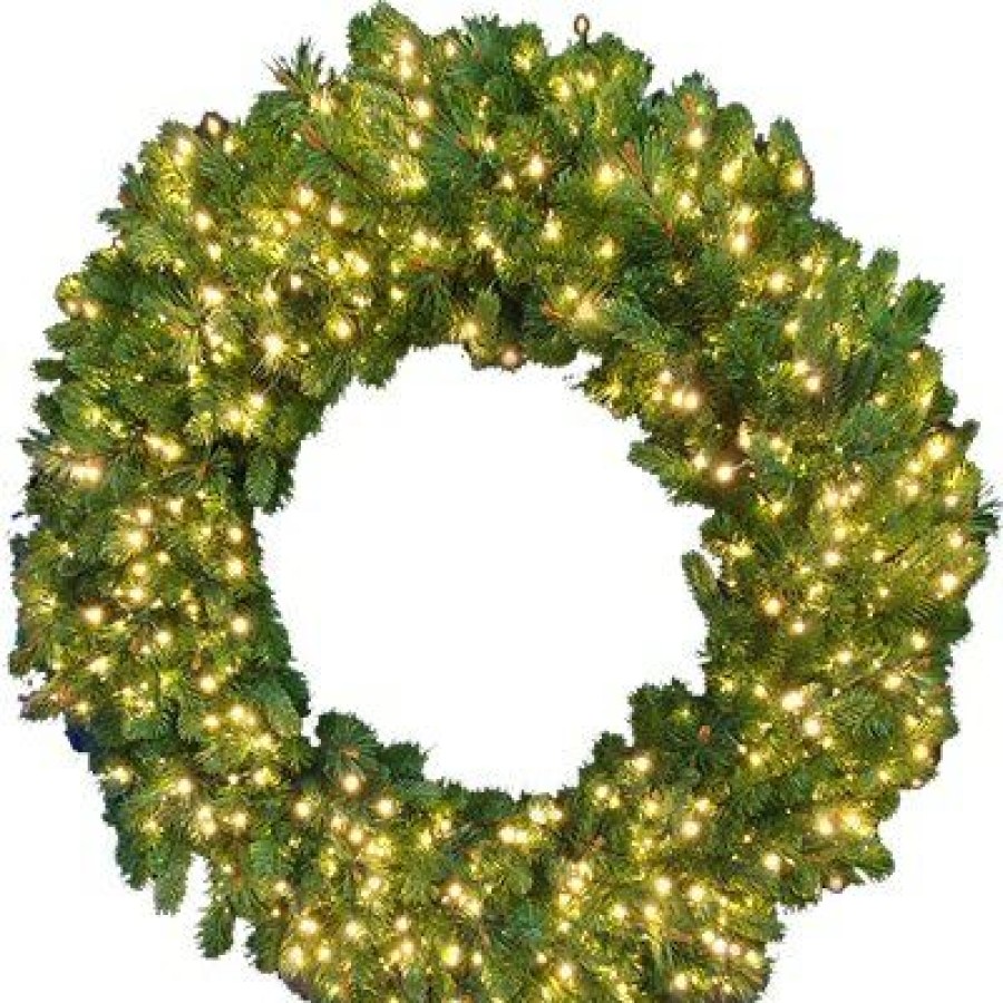 Holiday & Seasonal * | Holiday Wonderland Quick Delivery Artificial Pre-Lit Bristol Pine Wreath, 700 Twinkling Warm White Led Lights, 48-In.