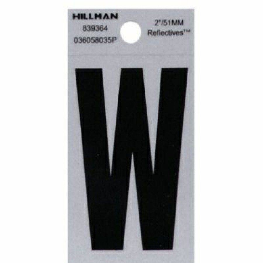 Hardware * | Hillman Low Price Adhesive House Address Letter W, Reflective Vinyl, Black And Silver, 2-In.