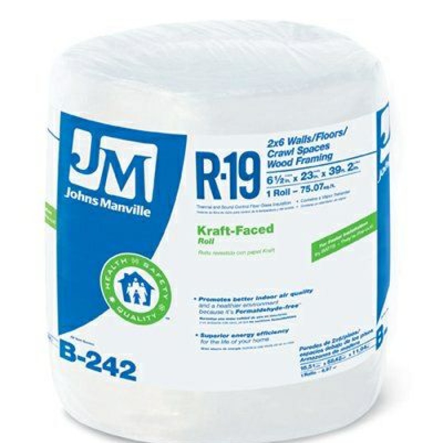 Building Materials * | Johns Manville Excellent R19 Kraft Faced Fiberglass, 75.07-Sq.-Ft. Coverage, 6.5 X 23-In. X 39 2 Roll