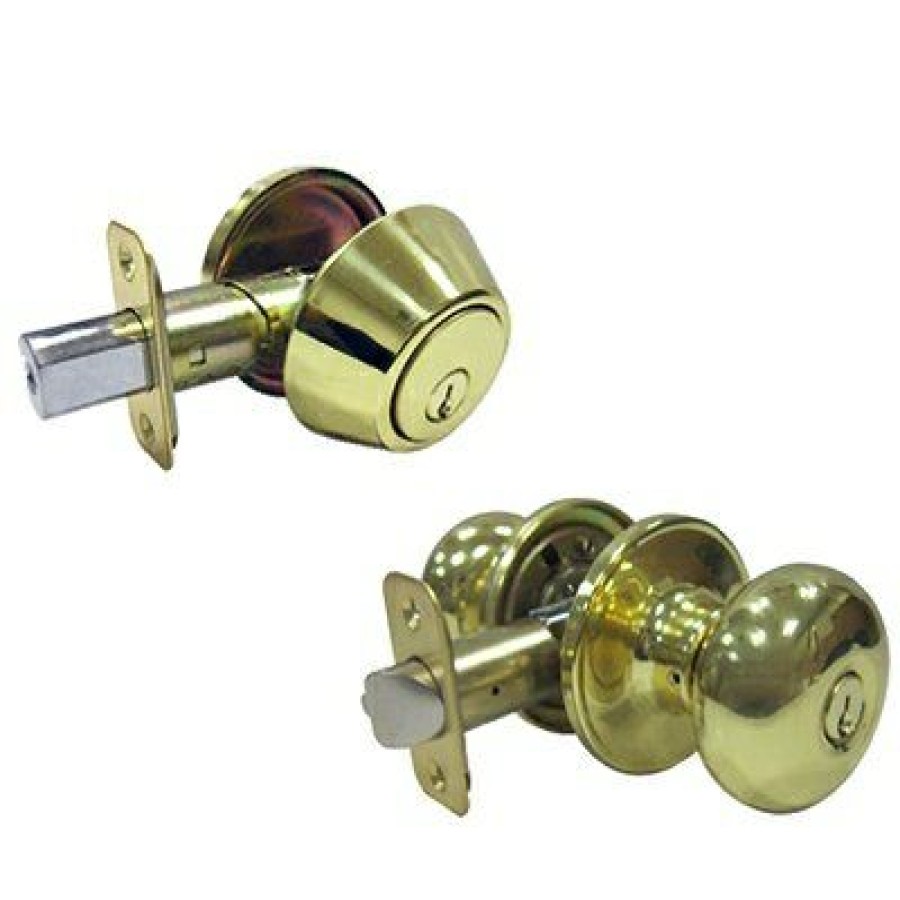 Hardware * | Tru Guard Hot Selling Mushroom Combo Lock Pack, Polished Brass